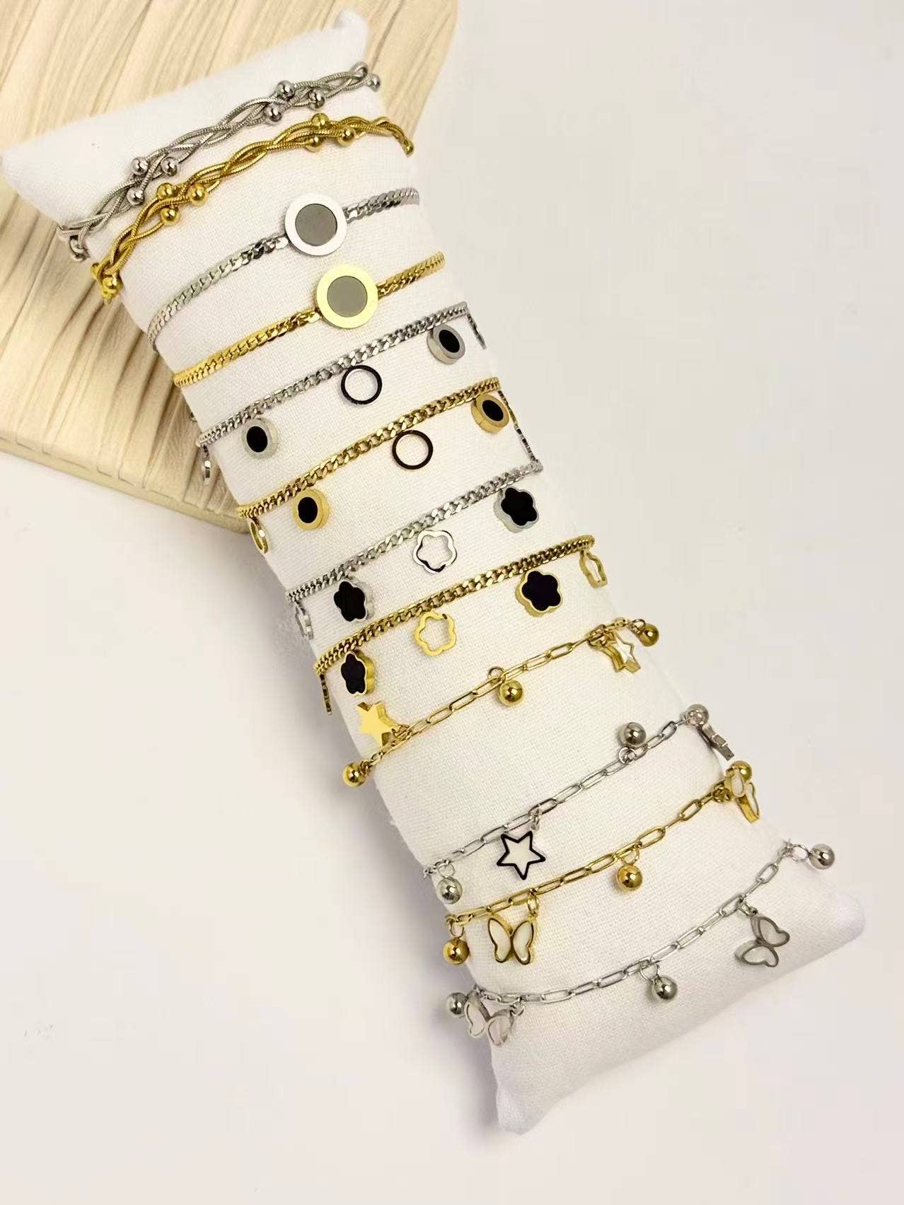 COSMOS - Wholesale Jewelry Set - Set of 12 gold and silver charm bracelets in steel