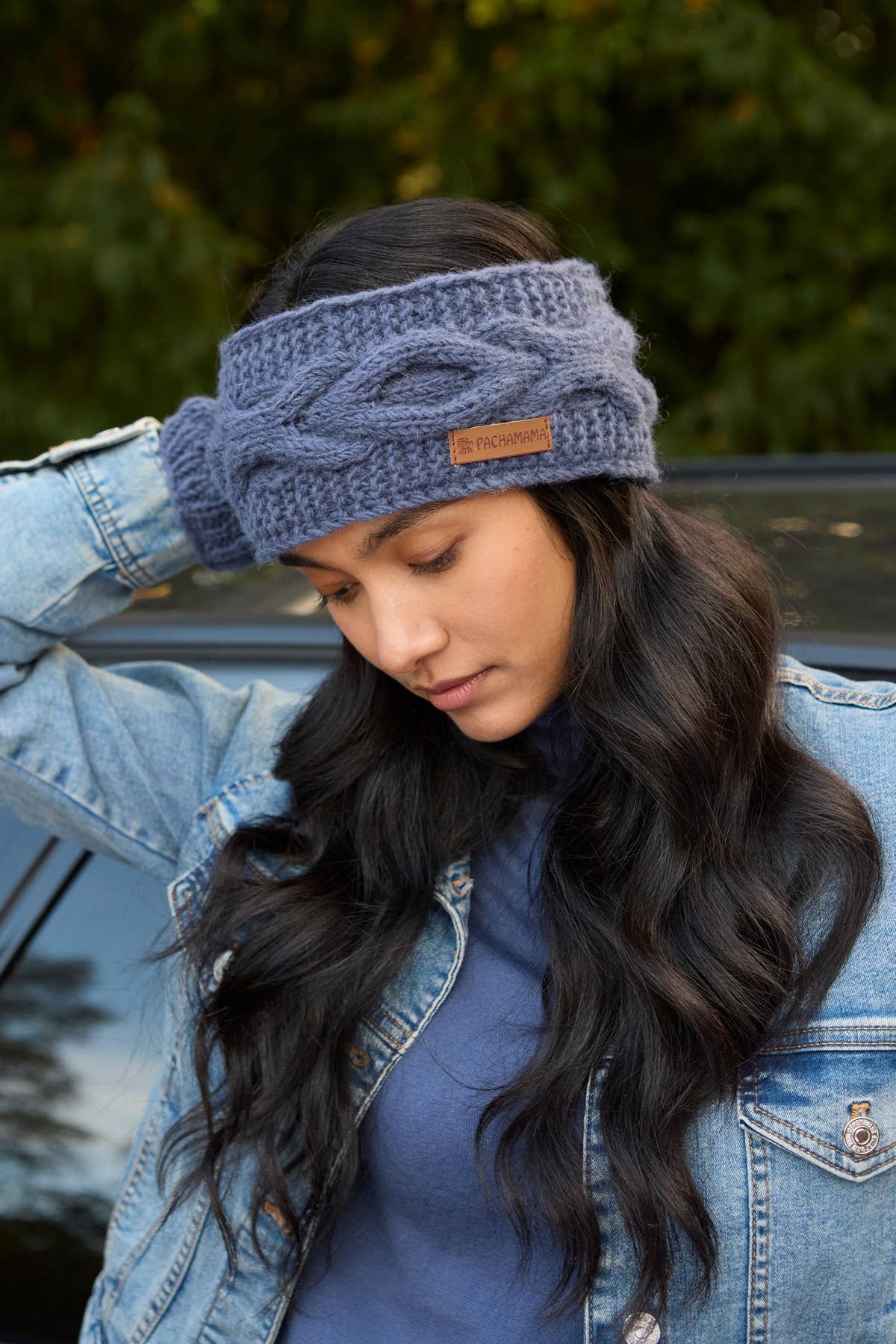 Jeans Chamonix - Cable Knit Blue Wool Winter Ear Warmer Headband for wholesale on Faire5