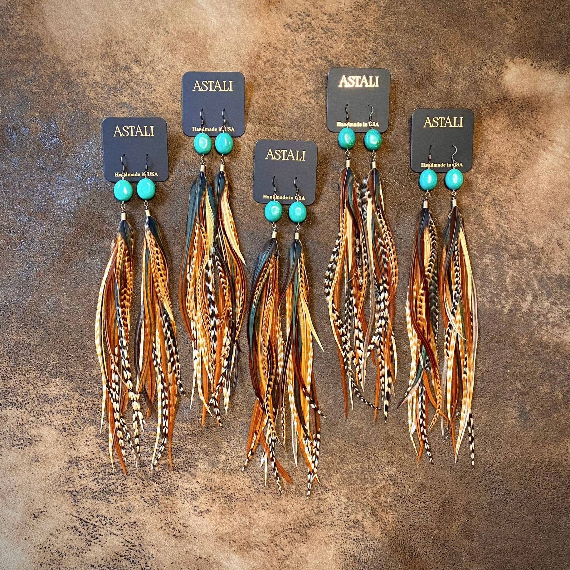 ASTALI - Wholesale Tassel Earrings - Turquoise & Long Feather Earrings - Cree Mix, Boho Western9