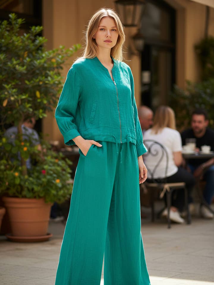 Set med kavaj och byxor i linne BLL-EM9641-738L för wholesale av ORNELLA PARIS