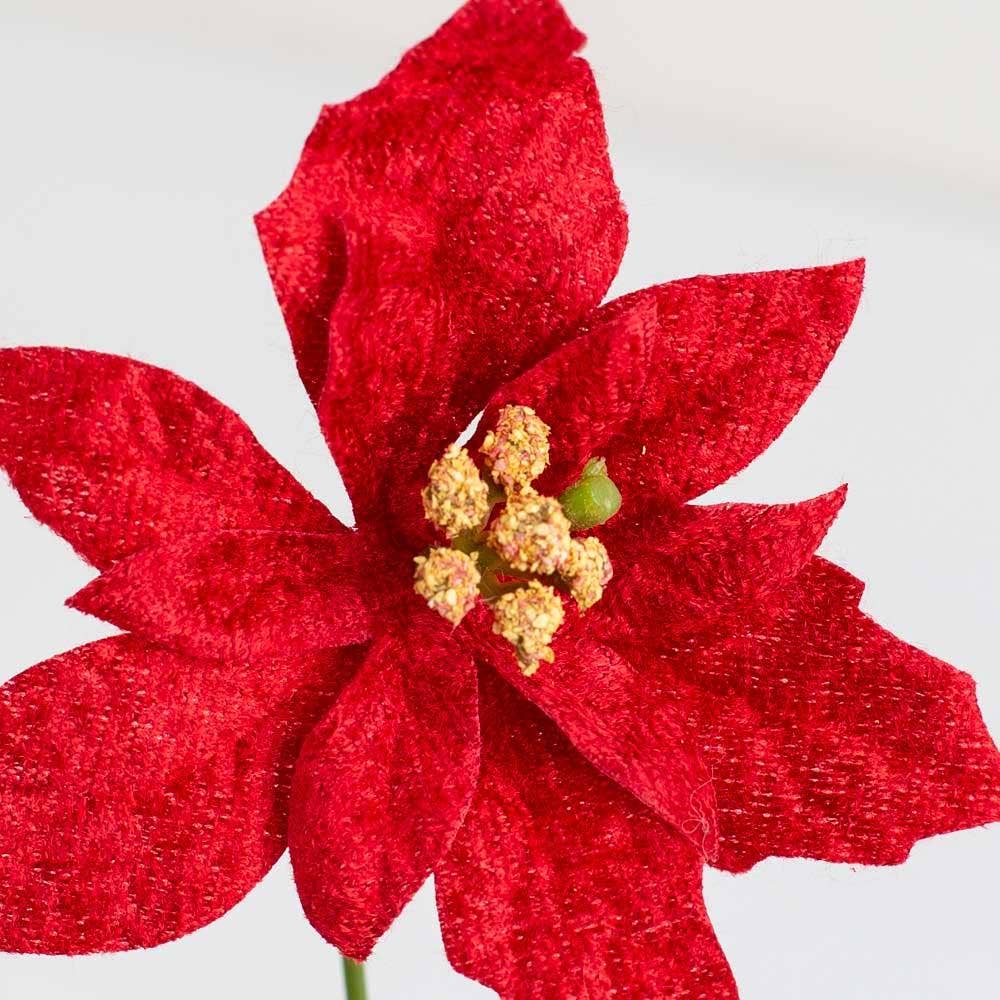 Factory Direct Craft – wholesale Artificial flowers – 7" Red Velveteen Poinsettia Christmas Floral Pick0