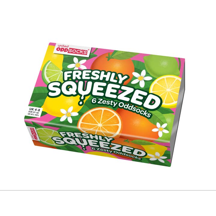 Sock Academy – wholesale Socks – Unisex – FRESHLY SQUEEZED | 6 Odd Socks Gift Box - United Oddsocks