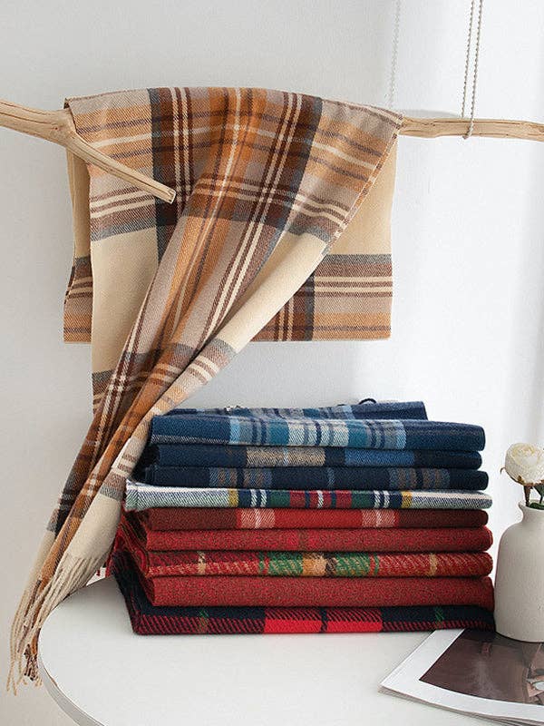 Ekartini - Wholesale Scarf - Women's - Keep Warm Plaid Tasseled Shawl&Scarf1