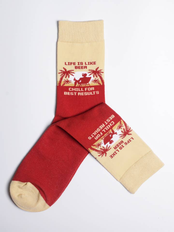 Men's Life Is Like Beer Chill For Best Results Crew Socks for wholesale by Just Fun Socks