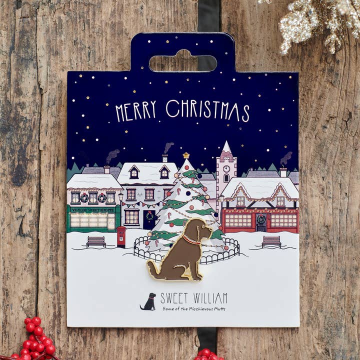 Christmas Dog Pin - Cockapoo / Labradoodle (Chocolate) for wholesale by Sweet William Designs