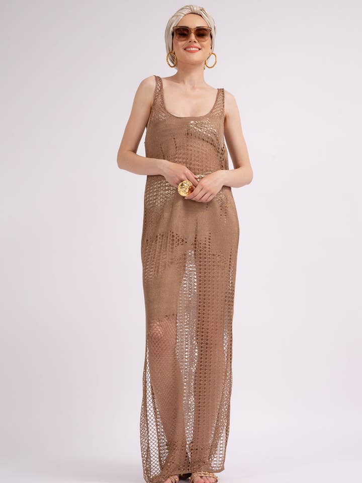 Abito marrone in macramé per la vendita all'ingrosso da parte di BLUZAT