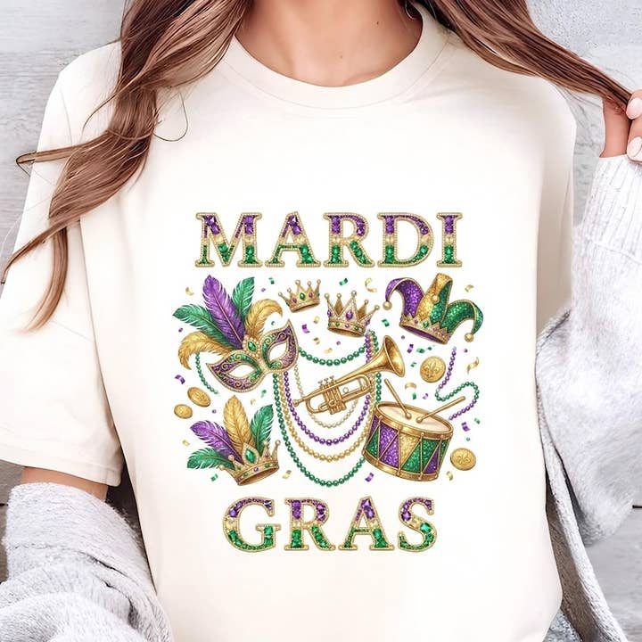 Mardi Gras Carnival Parade Shirt, Glitter Mask Beads Crowns for wholesale by AJCanvasPrints
