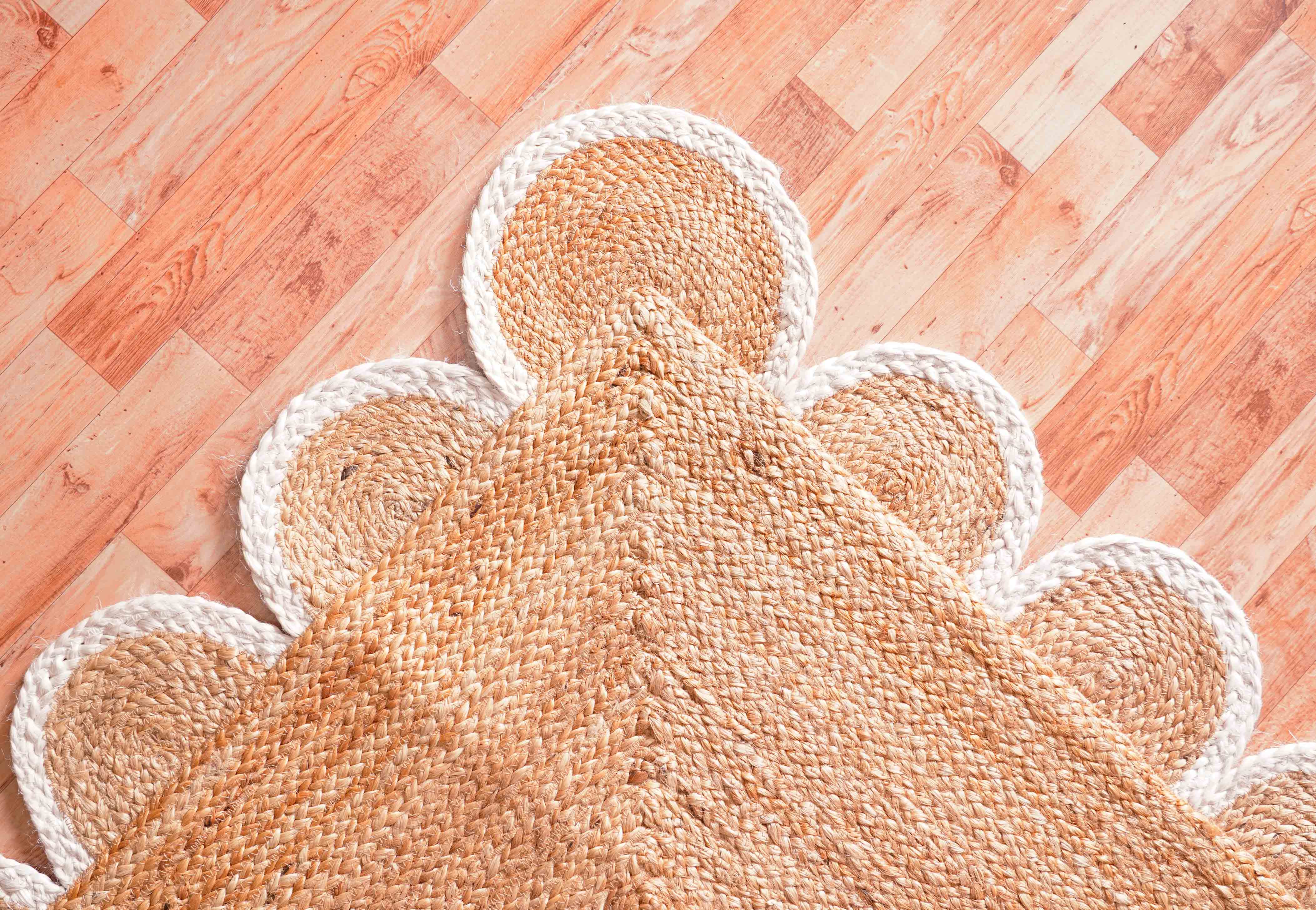 Chouhan Rugs - Wholesale Area Rug - White Scalloped Border Beige Color Jute Rug Living Room Rug 5