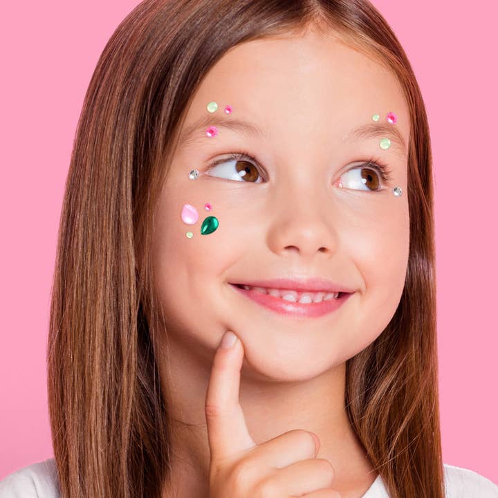 Petit Fetti - Wholesale Temporary Tattoo - Kids - Pink Goes Good w. Green Gem Set - 112 adhesive face gems5