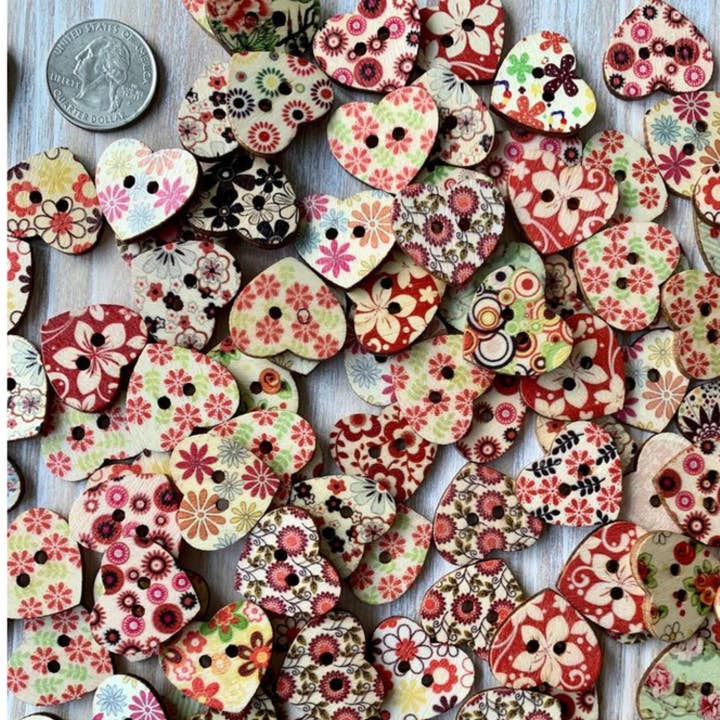 Magnifique Hearts - Wholesale Sewing Button/Snap - Wooden Heart Buttons, 1 Inch, Heart Buttons, Assorted Styles
