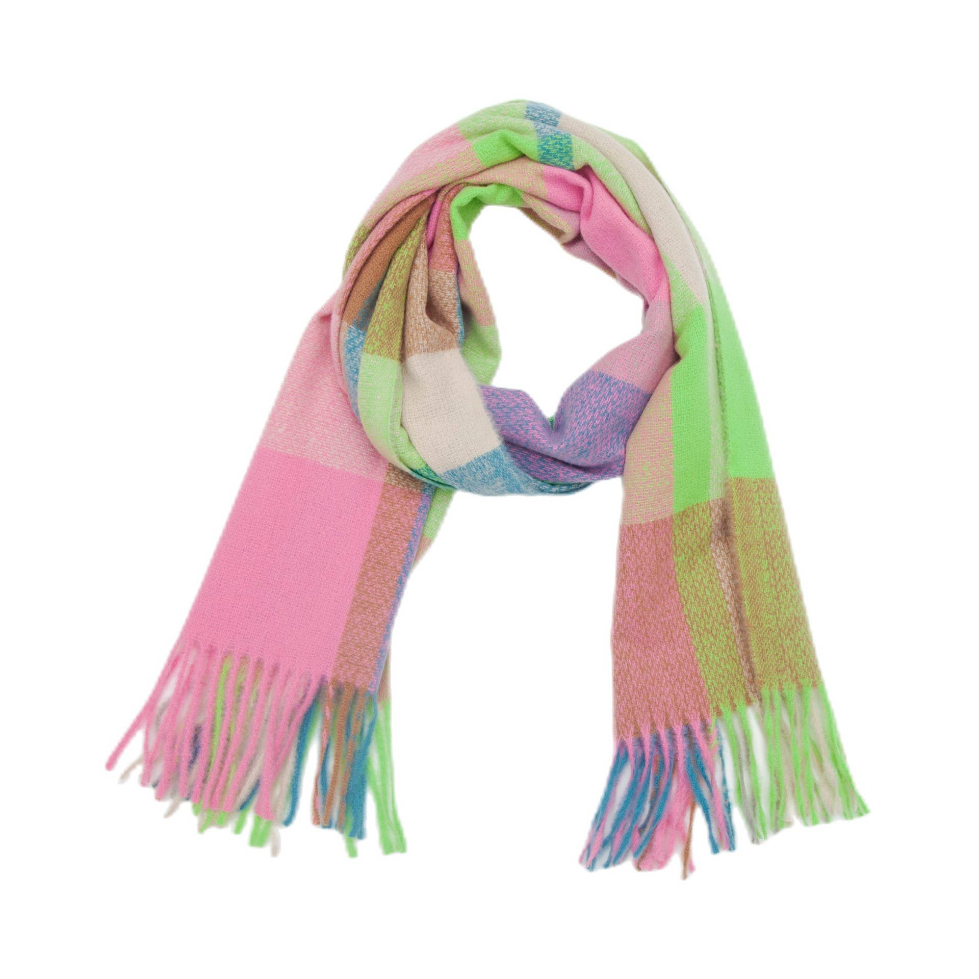 HIDDENBRAND - Wholesale Scarf - Women's - Soft cozy color block fringe scarf wrap4