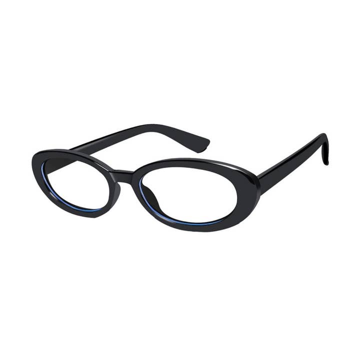 Lunettes anti-lumière bleue Mini Oval Luna – Noir Brillant pour la vente par V by Vye Eyewear