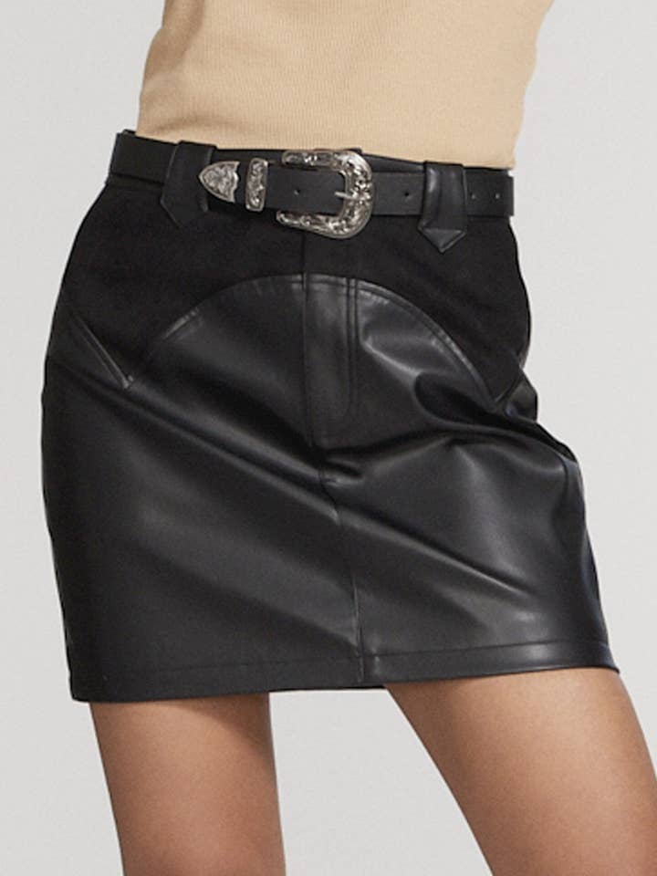 Minifalda de piel en contraste occidental para venta al por mayor de Miss Sparkling