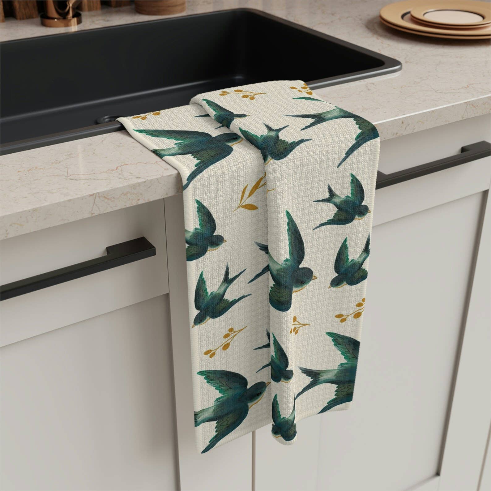 Joymark Studio - Wholesale Tea Towel - Songbirds Kitchen Tea Towel with Barn Swallows1