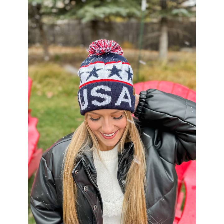 USA Knit Pom C.C Beanie HAT3902 for wholesale on Faire