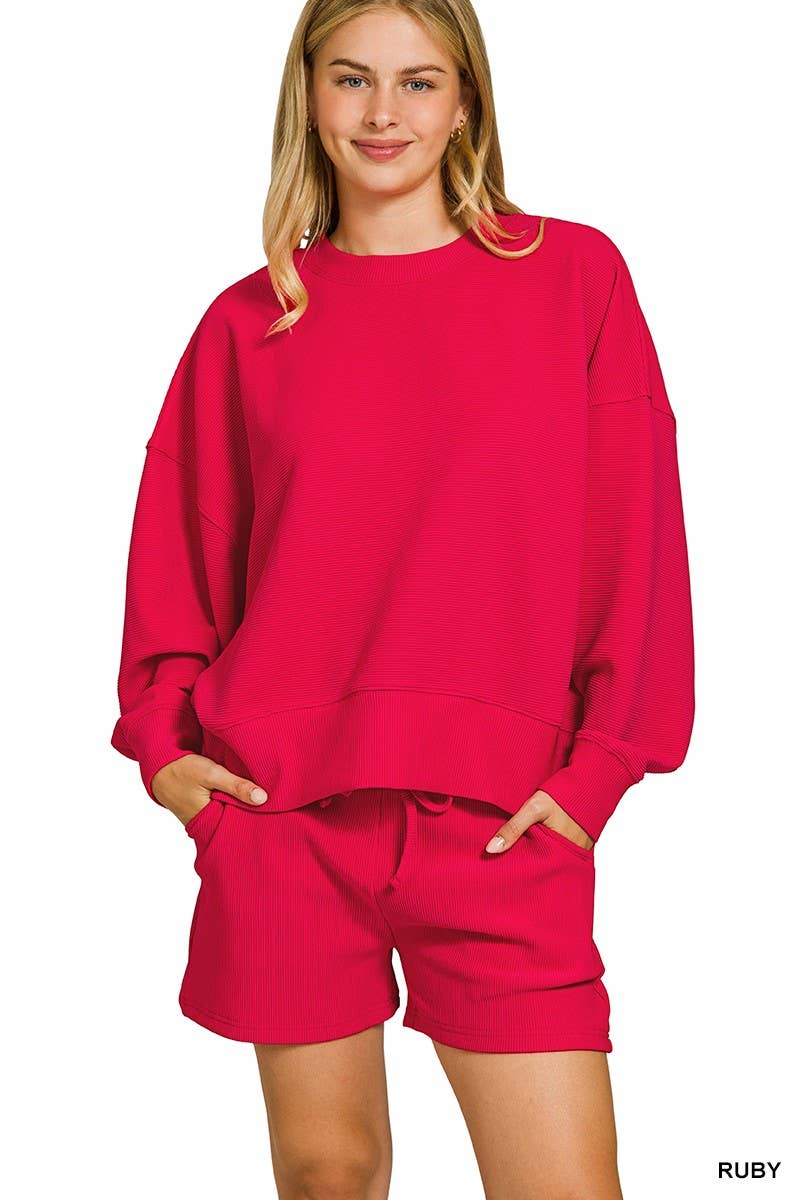 Vanilla Monkey - Wholesale Lounge Set - Women's - Ribbed Round Neck Pullover And Shorts Set3