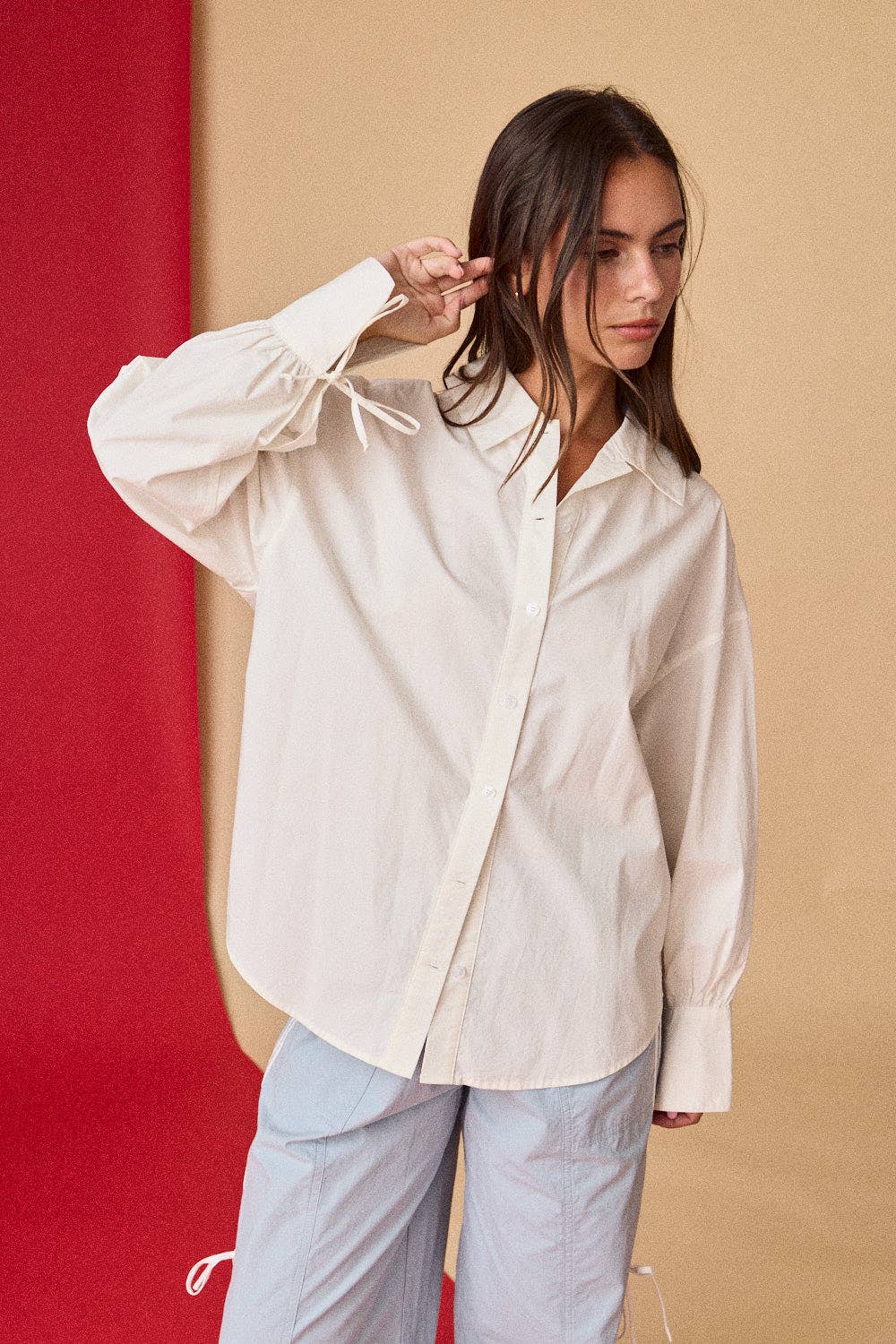 Papermoon - Wholesale Shirt - Women's - PT51052 - Oversized Button-Down Shirt - Cream3