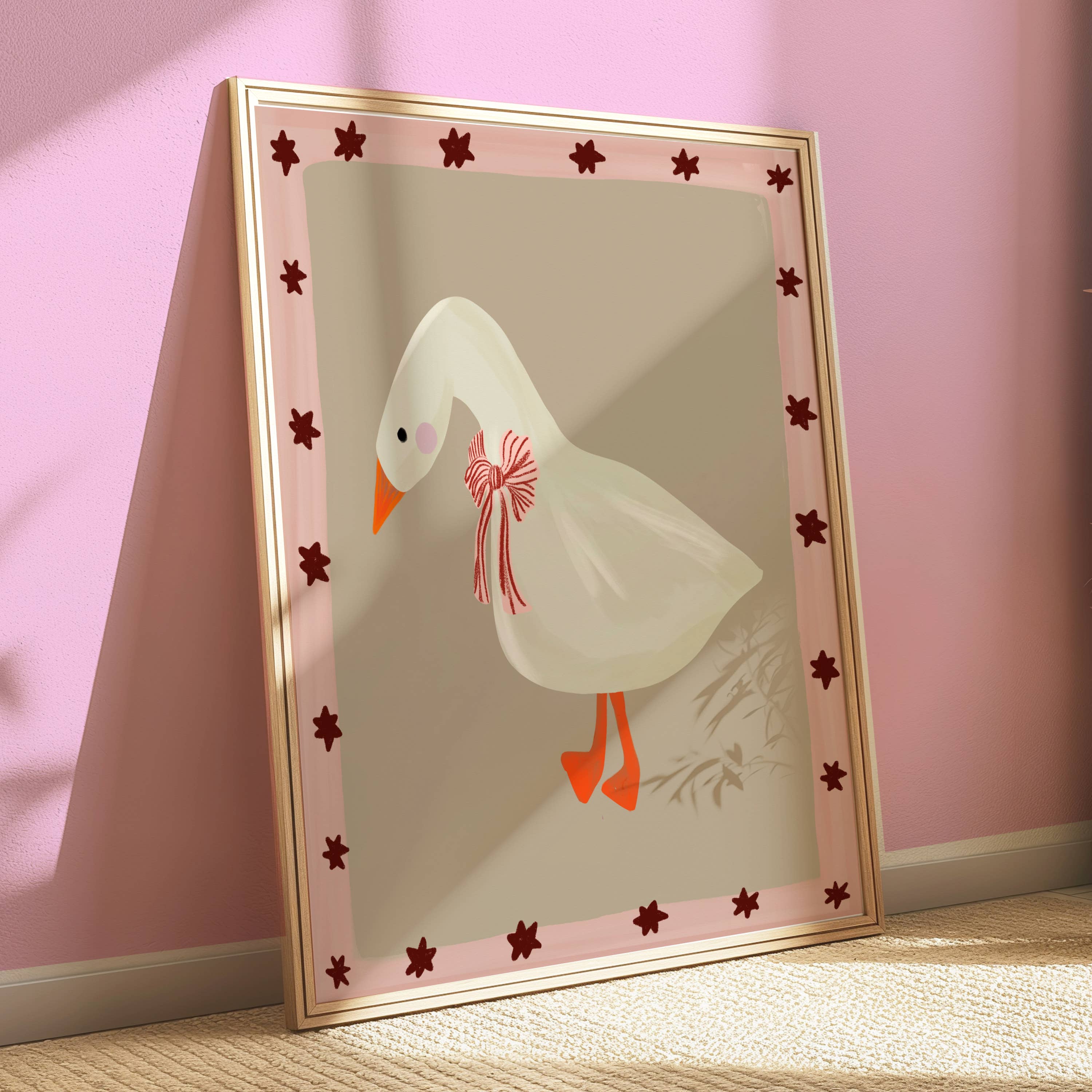 Lara and Kin - Vente Affiche d'art – enfant et bébé - impression d'oie rigolote, art mural d'animaux de la ferme, chambre d'enfant, bohème2