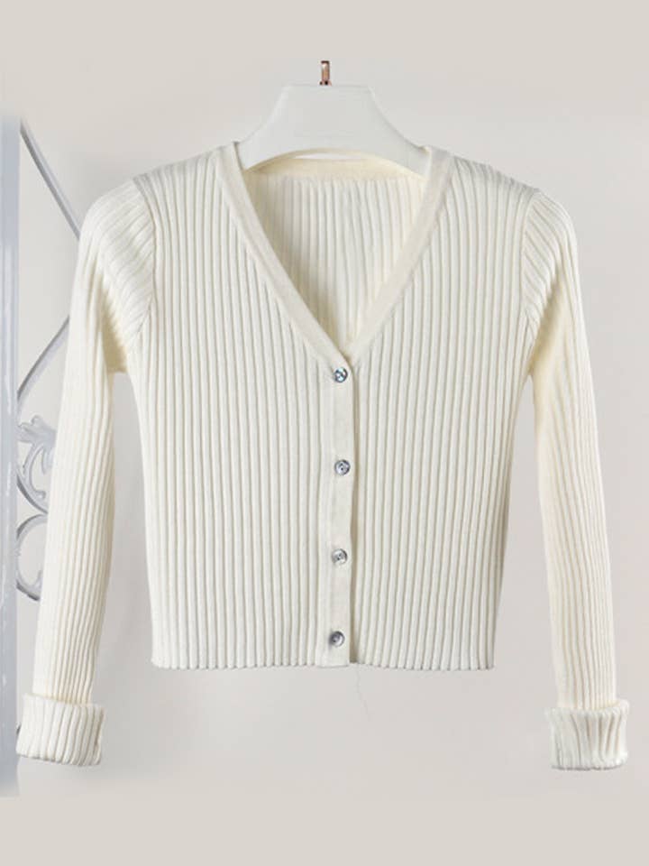 NINEXIS - Wholesale Knit Sweater - Women's - CWOCAL0331 Button Down Sleeve V-Neck Crop Cardigan Sweater