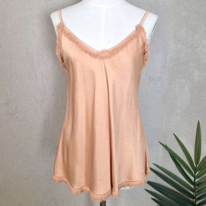 Satin feel raw edge strappy Cami top with elasticated back for wholesale by Tempest Designs