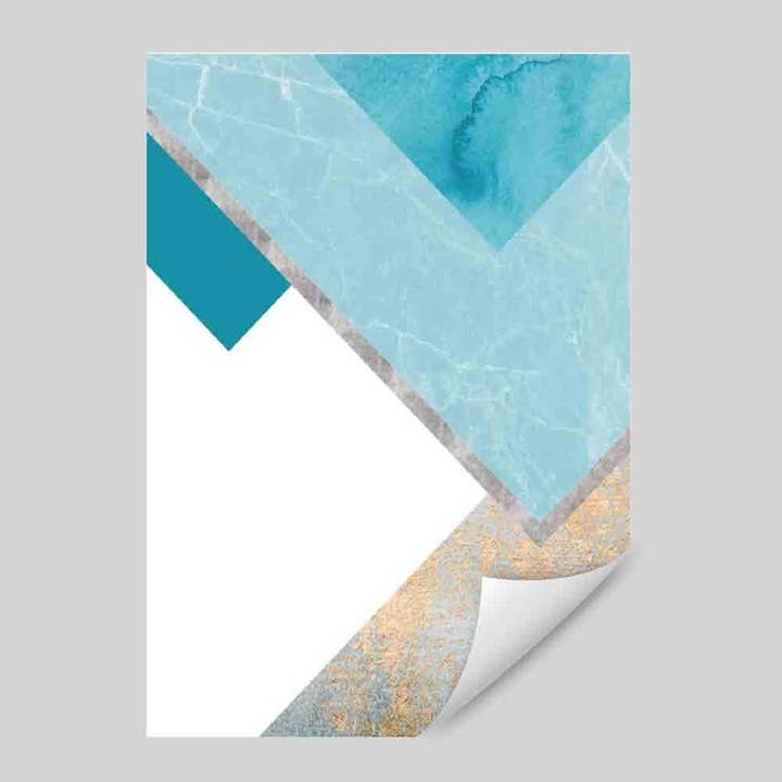 GEOMETRIC Aqua Blue and Gold Art Print Abstract Textured Pattern 03 for wholesale by Artze Wall Art