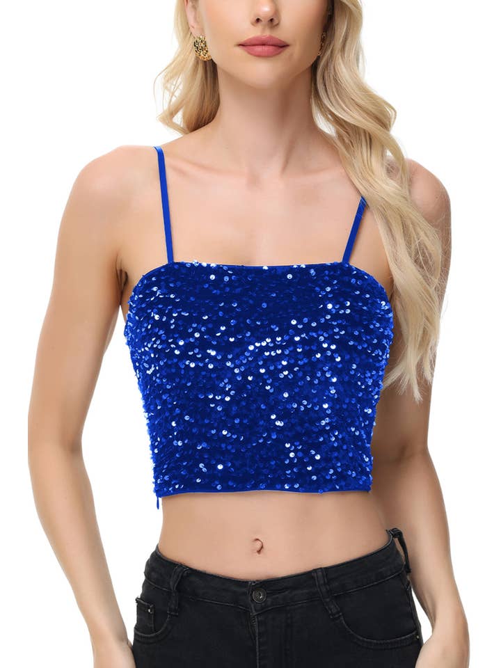 Anna Kaci Wholesale - Wholesale Camisole - Women's - Sparkly Sequin Cami Tops Crop Club Party Glitter Spaghetti49