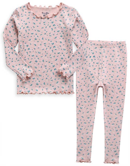 Rose Pyjama à manches longues en modal froncé Bouquet rose en vente sur Faire