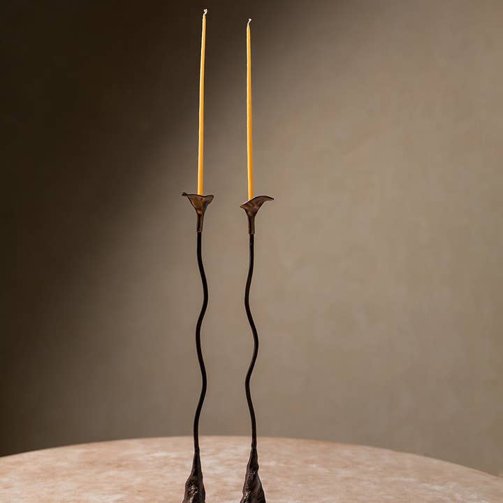 Belaré Home - Wholesale Candle Holder - Handmade Iron Ferra Rose Candle Holders Set of 2 - Antique Bronze Taper
