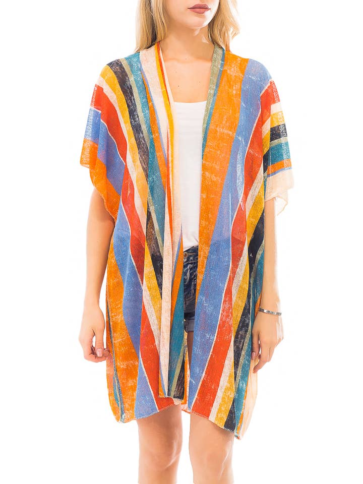 Cap Zone - Vendita all'ingrosso Copricostume - Donna - Copricostume semitrasparente a righe verticali multicolore