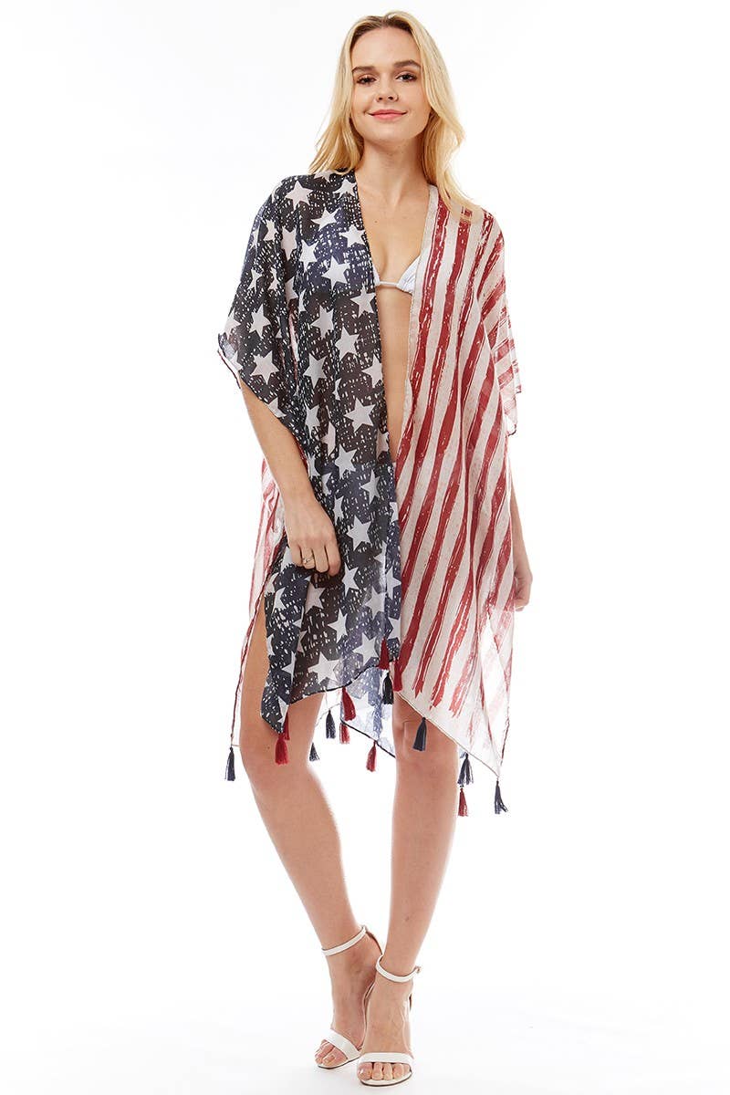 NAVY American USA Flag Beach Cover up Poncho w Fringes for wholesale on Faire1