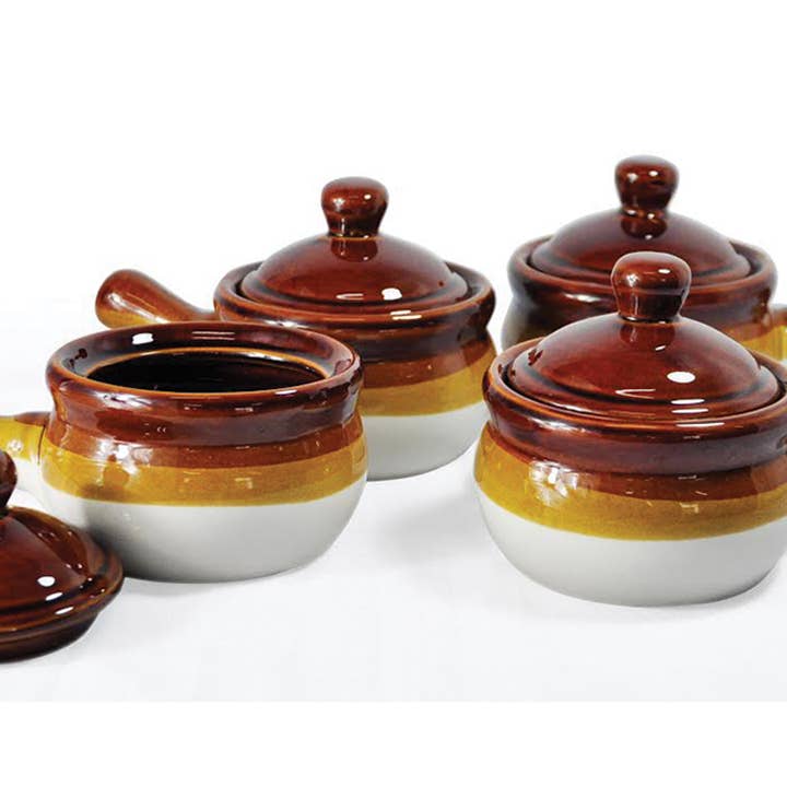 KITCHEN BASICS Bol à soupe à l'oignon 4/ST en grès brun 12,6 oz pour la vente par Port-Style Enterprises Inc.