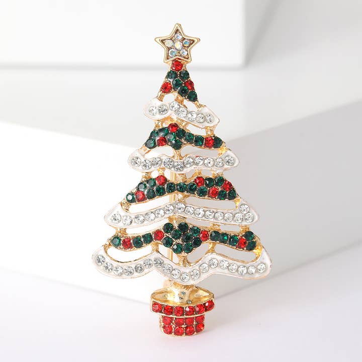 ChristmasTree Sparkling Rhinestone Christmas Tree Brooch, Festive Pin for wholesale on Faire