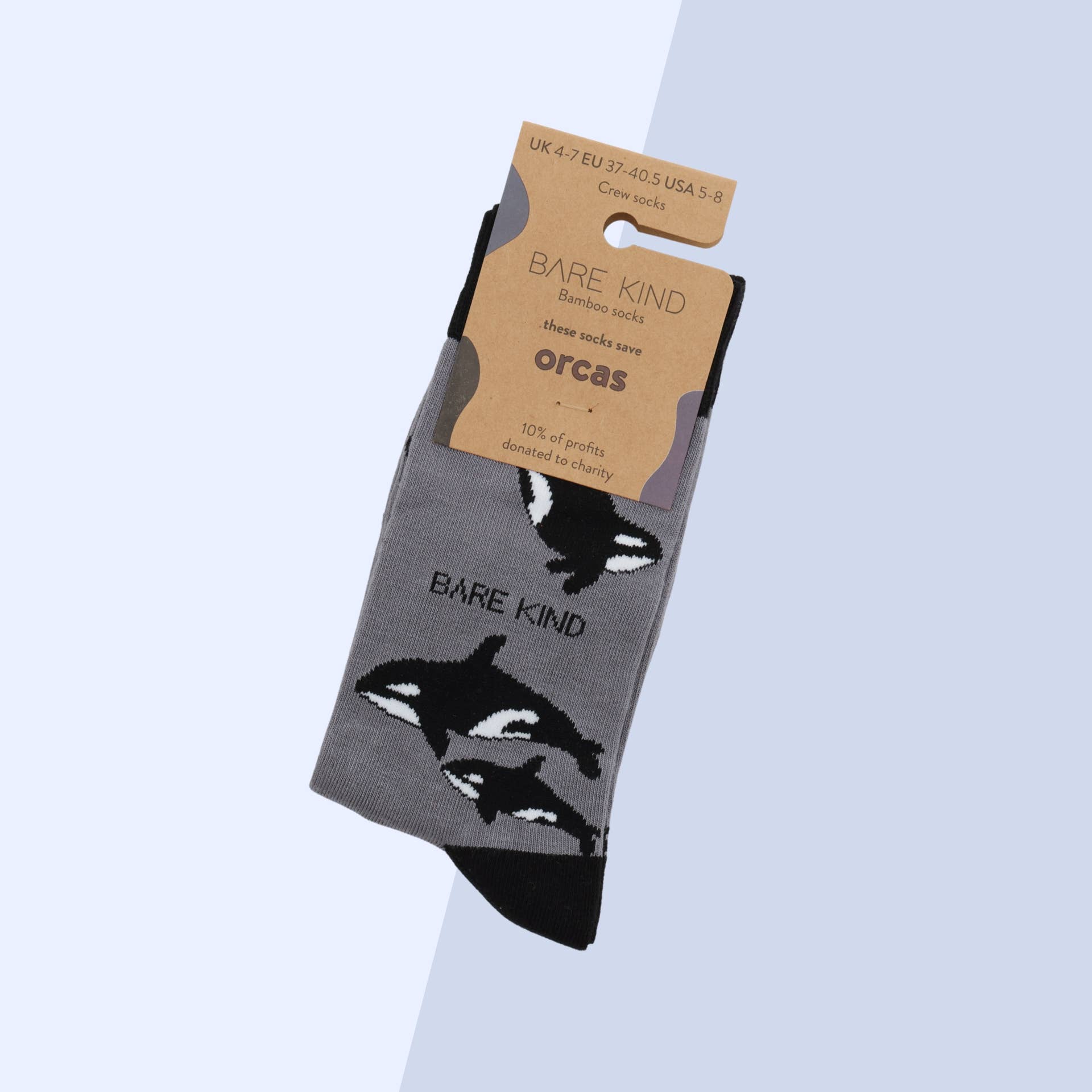 Bare Kind Socks – Großhandel Socken - Unisex – Orca-Socken | Bambussocken | Graue Socken | Ozeansocken1