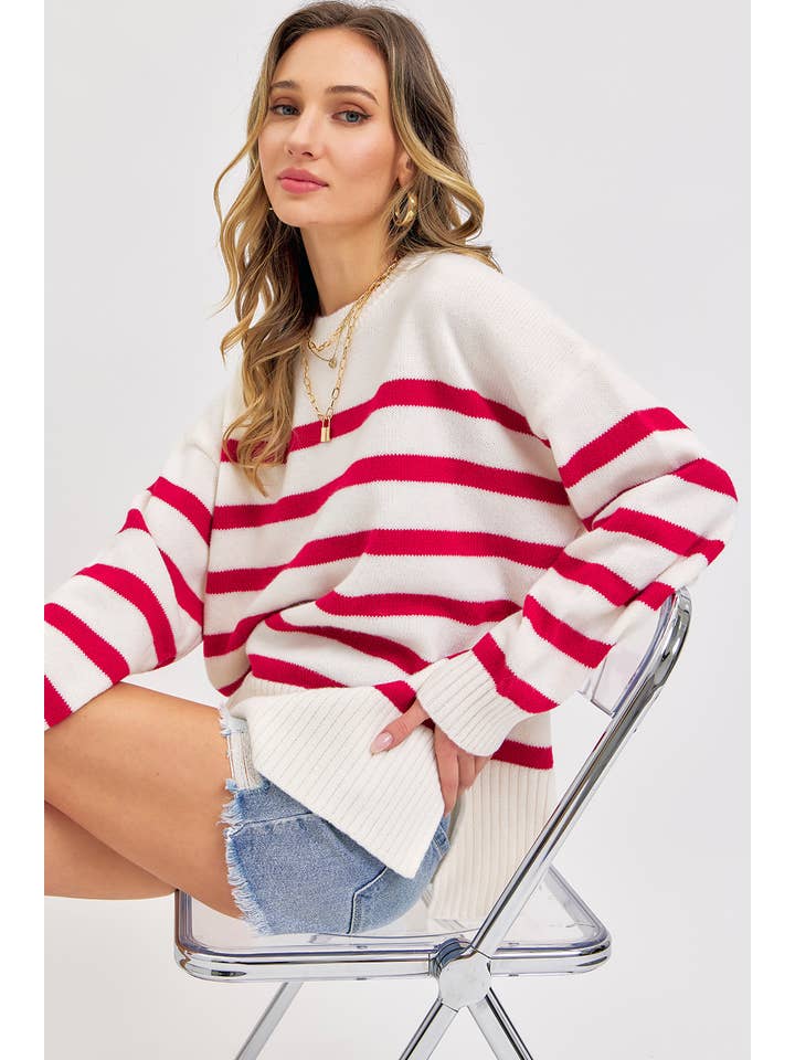 Sweet Lovely by Jen – wholesale Tunic sweater – Women’s – STRIPED PULLOVER OVERSIZE SWEATER39
