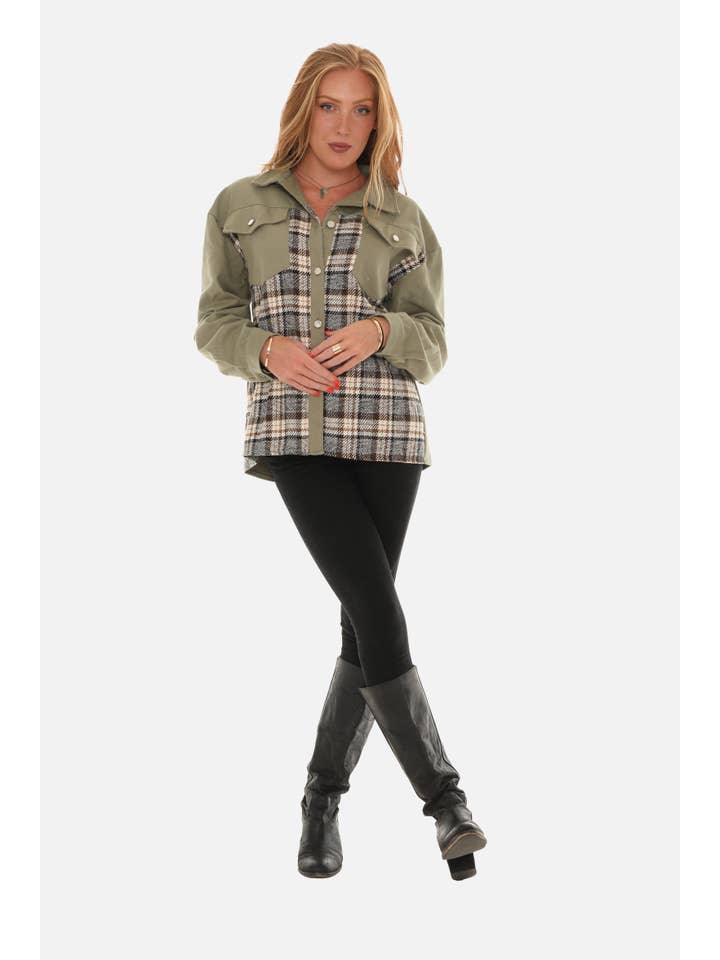 Shoreline Wear. INC - Wholesale Denim Jacket - Women's - Denim Jacket with Plaid Inset (PLUS)
