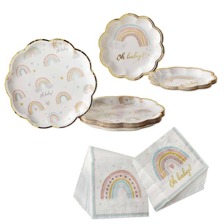 Kate Aspen – Großhandel Einweggeschirrpaket – Boho Rainbow Baby 62-teiliges Partygeschirr-Set (16 Gäste)