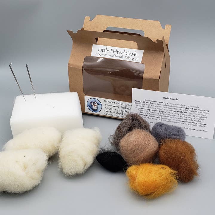 Wooliza Fiber Arts - Wholesale DIY Craft Kit - Little Felted Owls - Beginner Needle Felting Kit1