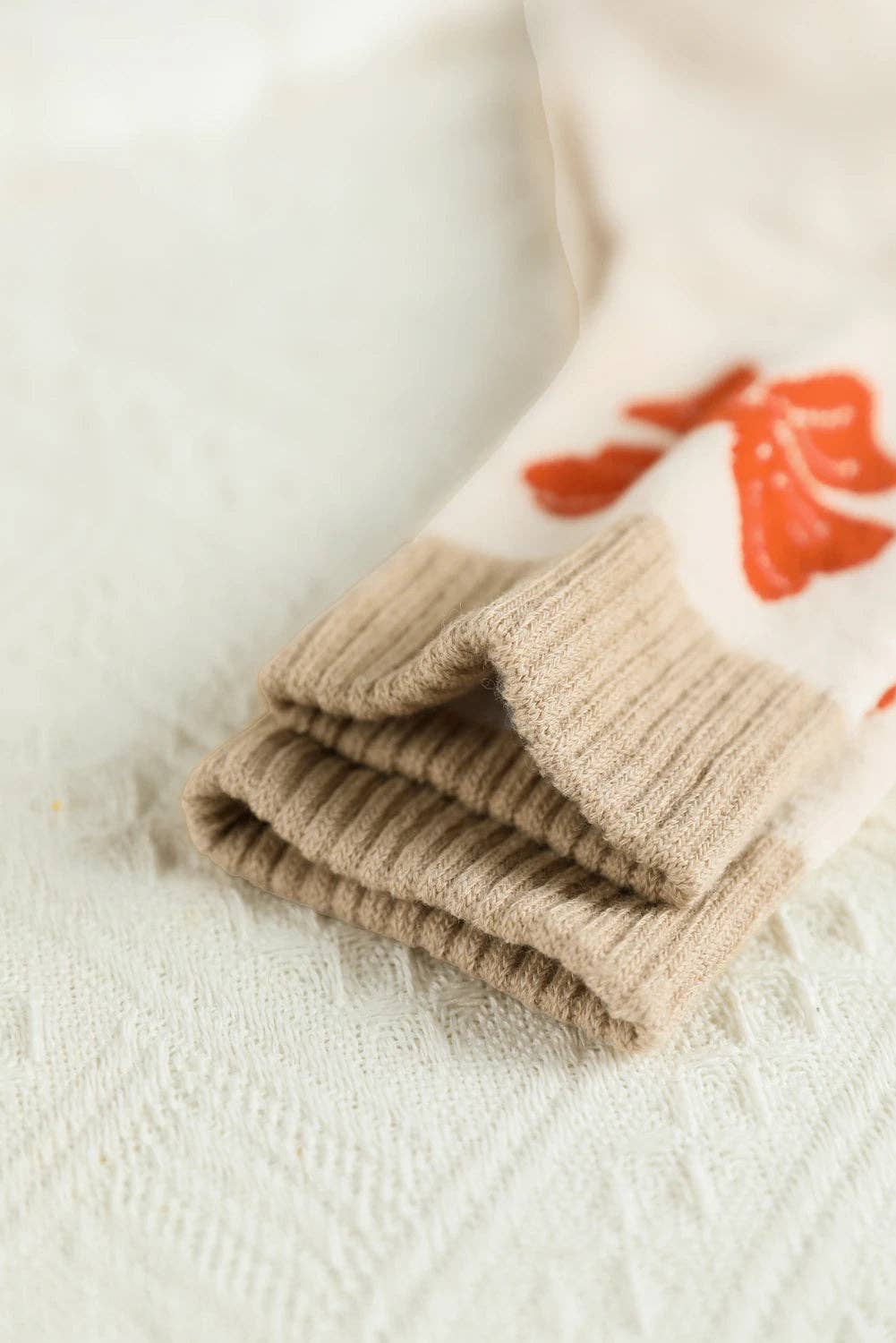 Khaki Bow Printed Color Block Knit Womens Socks for wholesale on Faire2