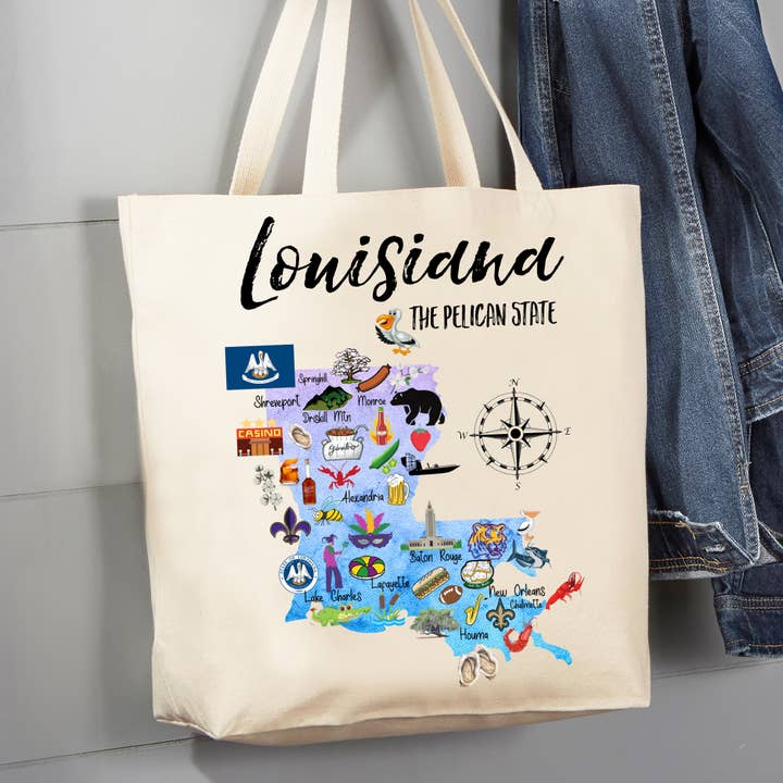 Louisiana Mapa Estadual Souvenir 12 oz Canvas Tote Bag por atacado de Avery Lane Gifts