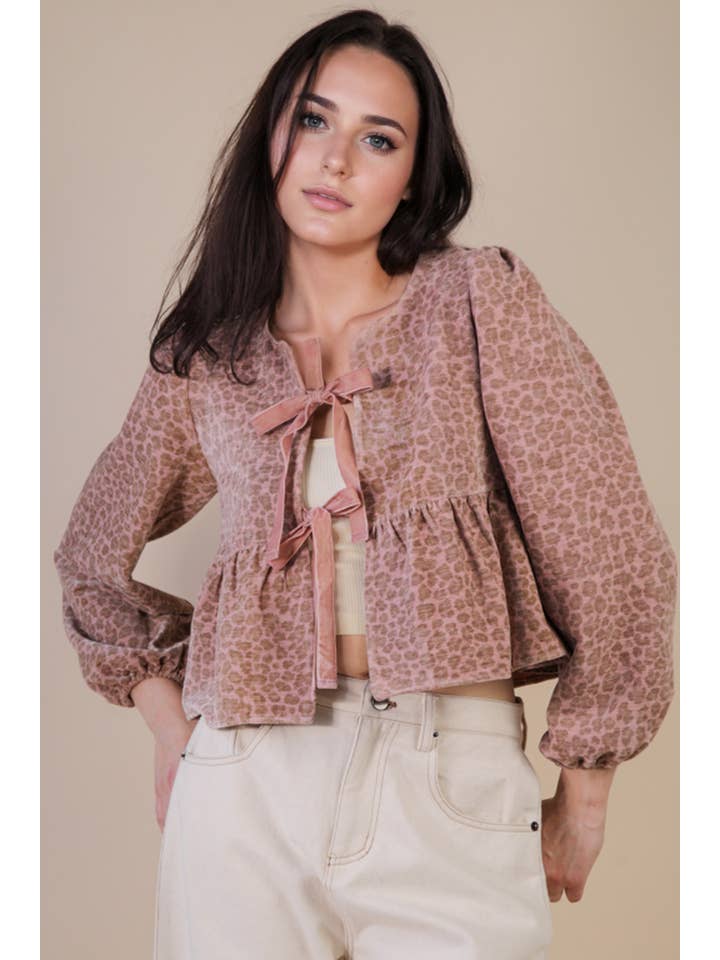 VERY J - Wholesale Blouse - Women's - NT12244-Leopard Printed Front Tie Woven Blouse Top7