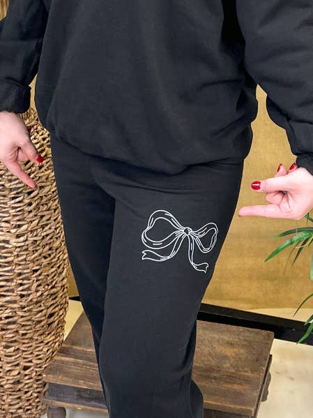 Simple Bow Graphic Sweatpants for wholesale by Sugar Stitch