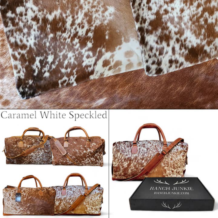 Ranch Junkie - Wholesale Weekender Bag - Unisex - Genuine Cowhide Duffel Bag The Highlands Saddle Large Cowhide Duffel20
