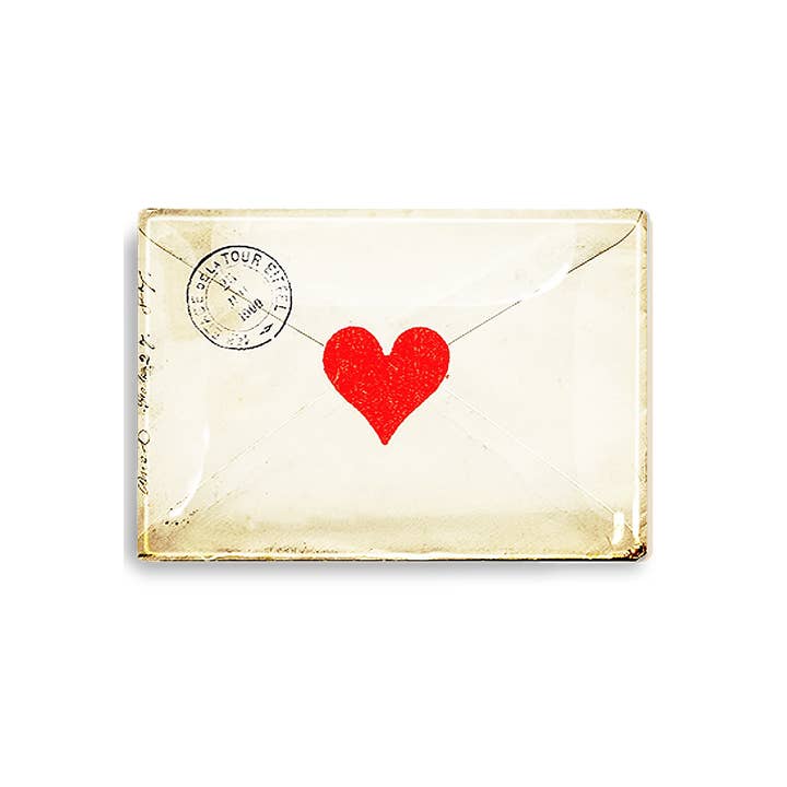 Ben's Garden - Wholesale Decorative Tray - French Envelope With Heart Decoupage Glass Tray
