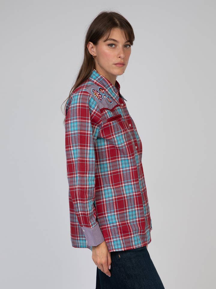 An'ge - Wholesale Button Down Shirt - Women's - SOTALIE red shirt3