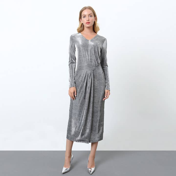 Smart and Joy - Wholesale Dress - Women's - Asymmetric moiré ruffled cocktail dress