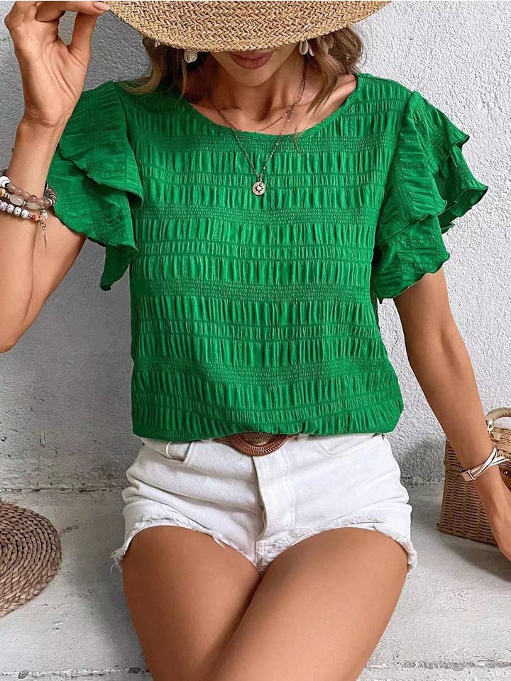 Miss Sparkling - Wholesale Blouse - Women's - Textured ruffle sleeve blouse