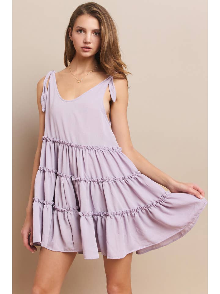 WISTERIA LANE - Wholesale Dress - Women's - BOHO TEXTURED CREPE TIERED BABYDOLL DRESS - 3115 LAVENDER4