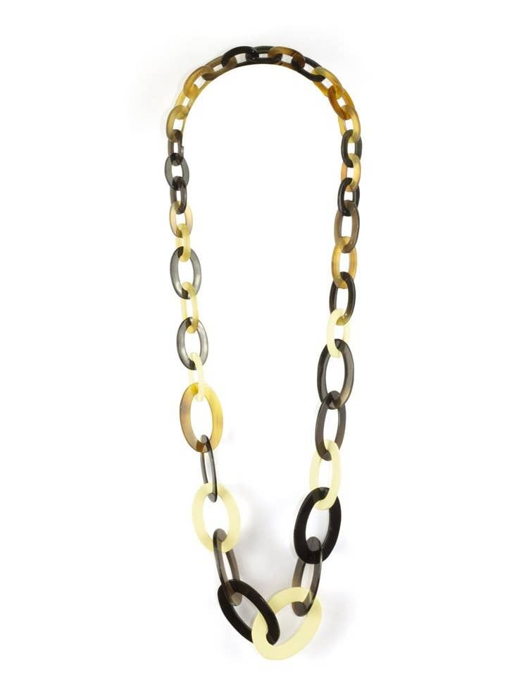 Collier long anneaux ovale plat 3 tailles avec laque ivoire pour la vente par rivêt - L'Indochineur