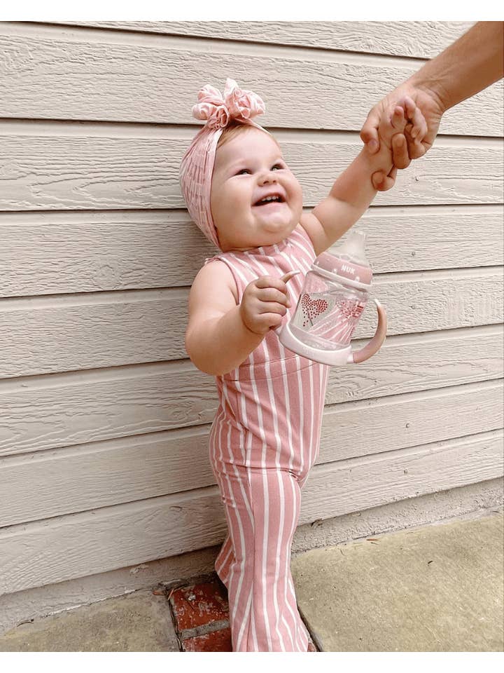 Bailey's Blossoms - Wholesale Jumpsuit - Baby - Kellyn Bell Bottom Suspender Jumpsuit - Mauve Stripe