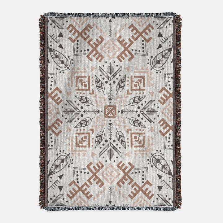 White Aztec Woven Blanket for wholesale by Craftmerce Inc